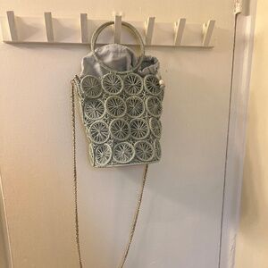 Green Basket Bag with gold crossbody chain